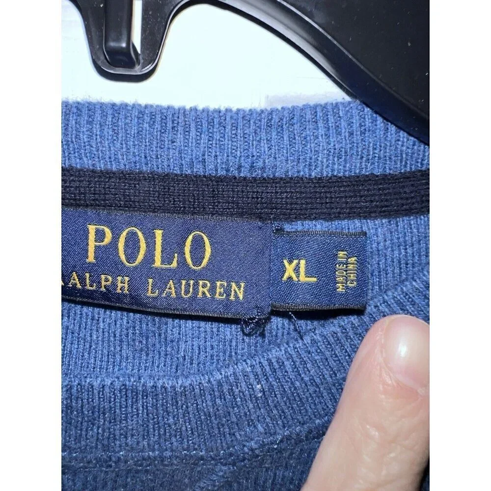 POLO RALPH LAUREN Mens Dark Blue Classic Crew-Neck Sweater Cotton Knit Size XL